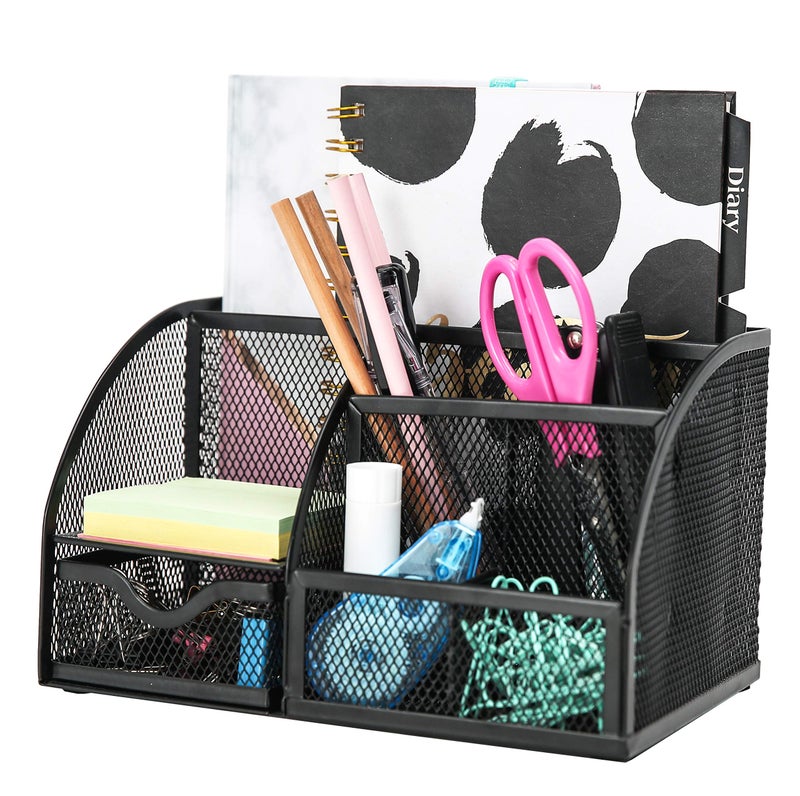 Exerz Desk Organizer White Office Desk Accessories Supplies Office Storage Desktop Pencil Pen Holder with Drawer Home Workspace - Image 1